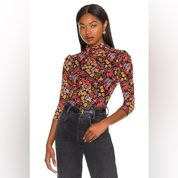 Free People Women's 3/4 Sleeve Floral Top - Picture 1 of 4